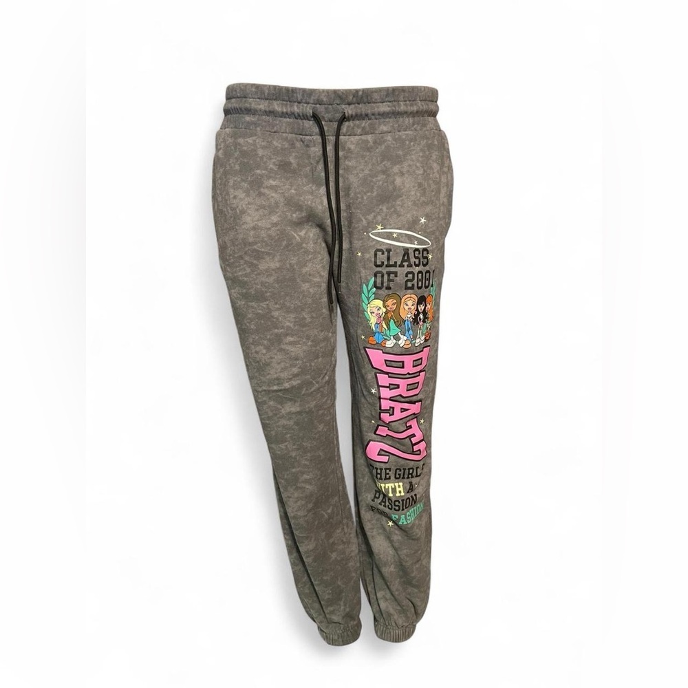 Trendy Gray Joggers with Pink Graphic